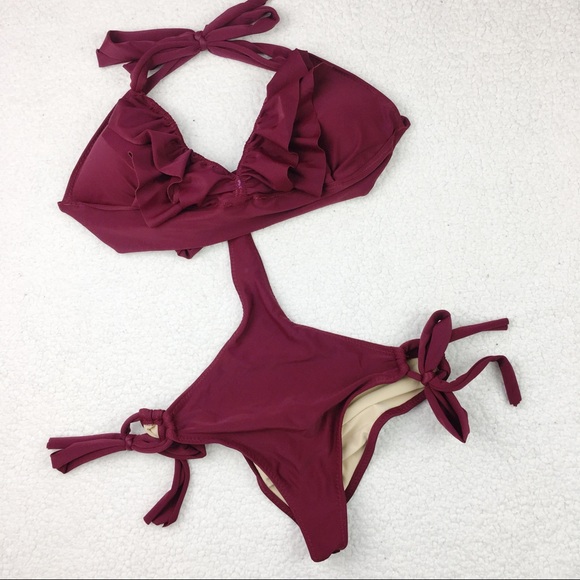 Other - Burgundy One Piece Monokini Ruched Halter